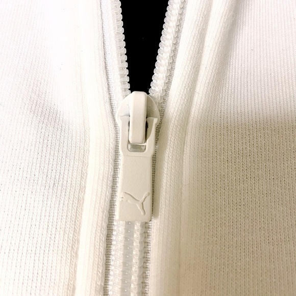 Puma full zip sweatshirt w/ shorter front,  longer back. Pockets. White & black. - Picture 7 of 11